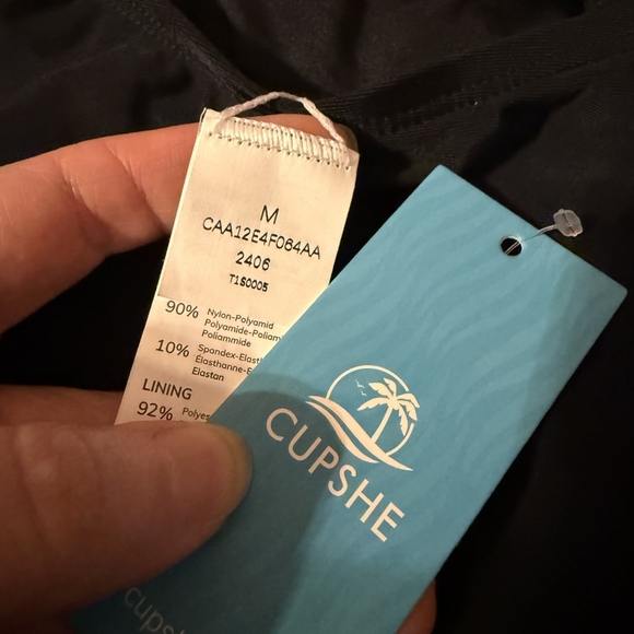 NWT Cupshe Black Mesh Bandage V Ruched Cut Out One Piece Swimsuit Bathing Suit M - Picture 6 of 9